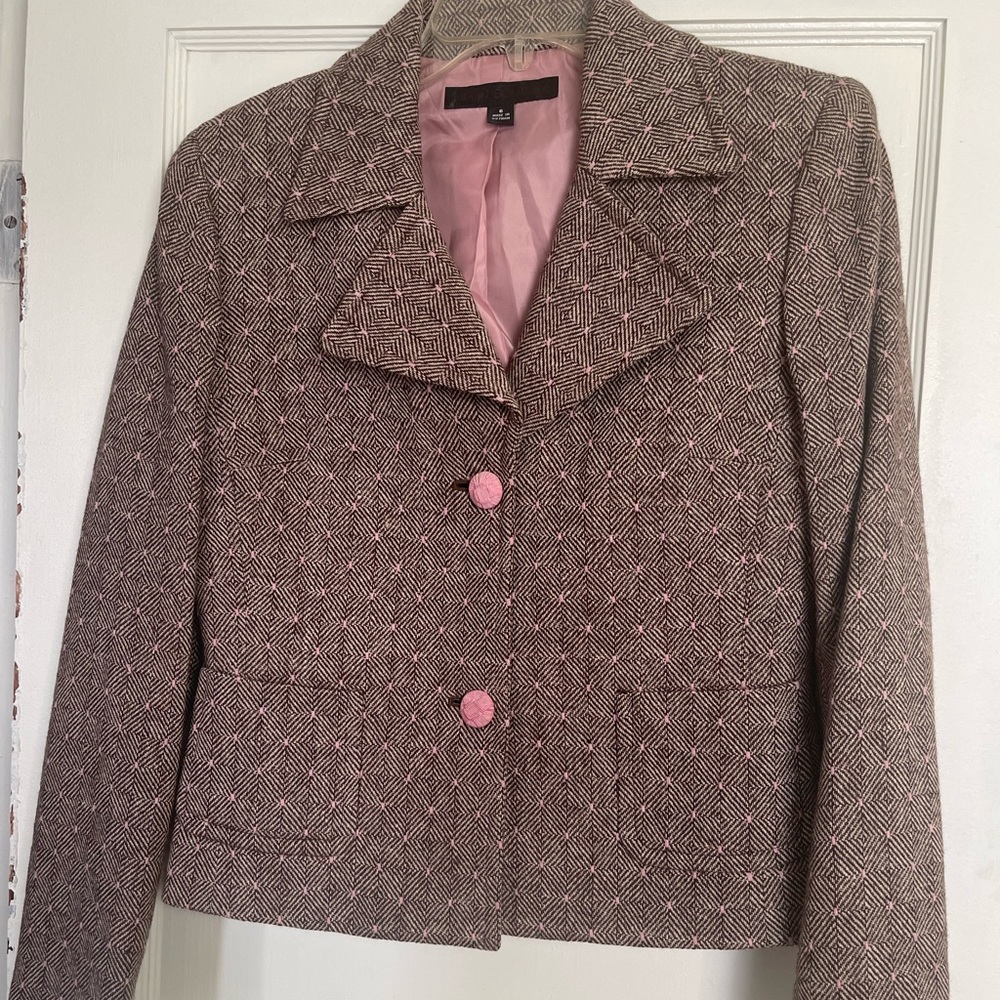 Brown and pink wool blend suit jacket